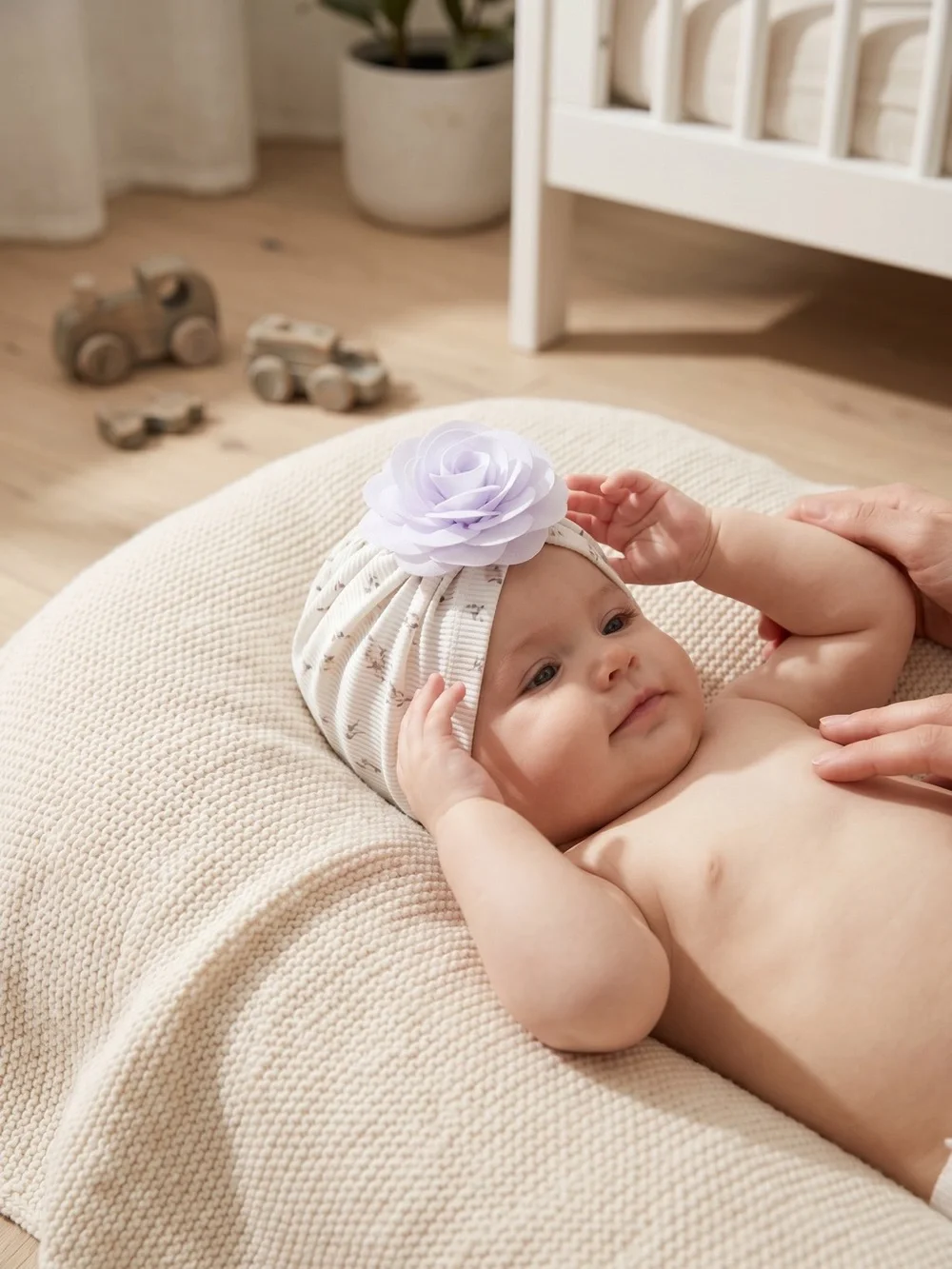 Handmade Baby Girl Floral Turban Hat with Flower Detail